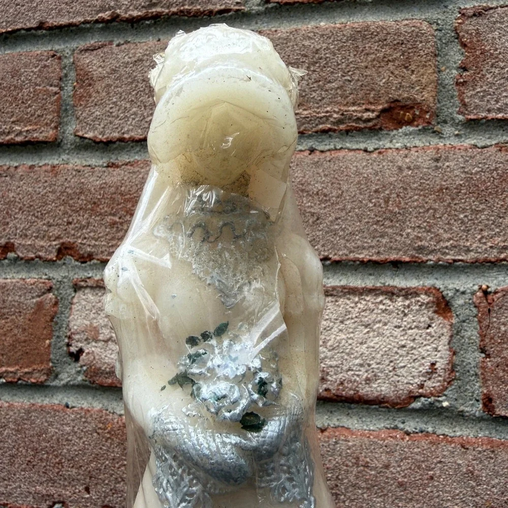VTG Kameyama Figural Bride Wedding Dress Candle White Silver Retro Bridal Shower